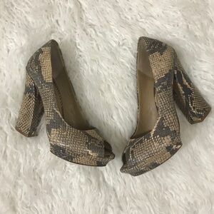 BCBG Max Azria Snake Skin Print Leather Block Heel